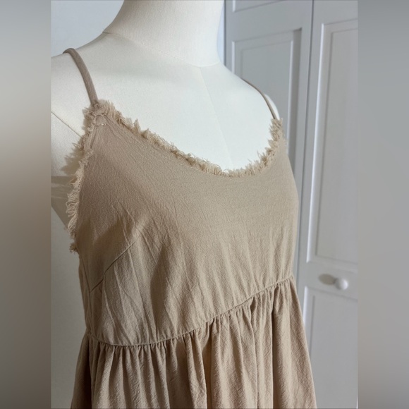 Scandi Girl Normcore Cotton Natural Fiber Pink Lilly Tan Babydoll Dress Size Med - Picture 3 of 8